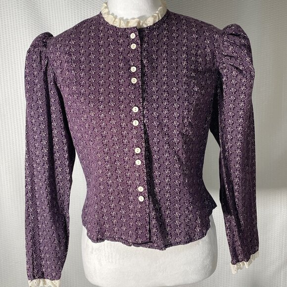 Vintage Eber Victorian Button-up Blouse Top Prairie Floral Fitted Puff Sleeve - Picture 1 of 8